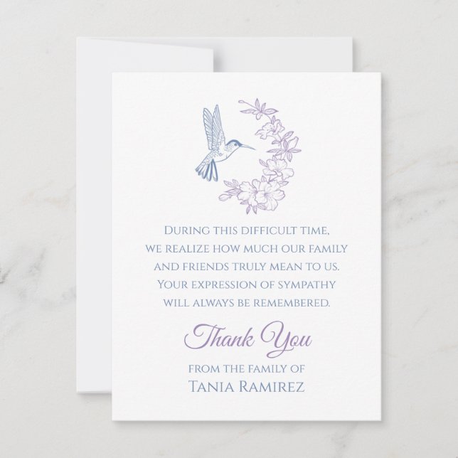 Hummingbird and Flower Sympathy Thank You Card (Front)