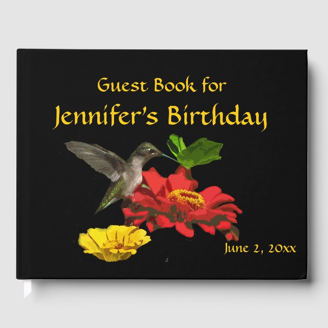 Hummingbird and Flowers Birthday Party Guest Book (Front)