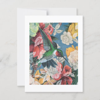 Hummingbird and Flowers Number 3 Blank Postcard