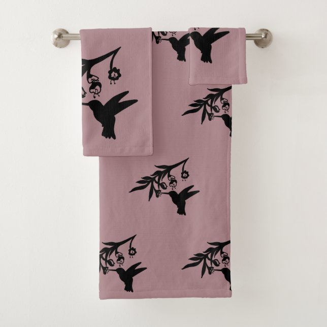 Hummingbird and Flowers silhouette Bath Towel Set (Insitu)
