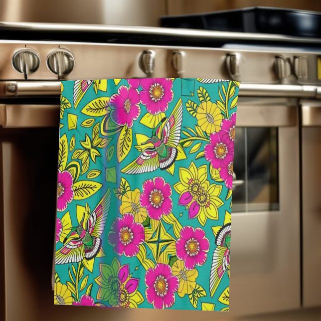 HUMMINGBIRD and Flowers Tea Towel (Creator Uploaded)