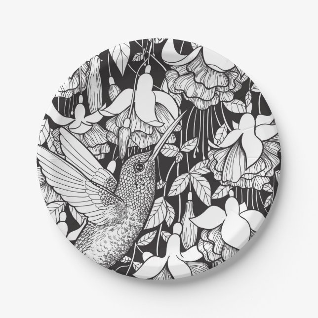 Hummingbird and fuchsia paper plate (Front)