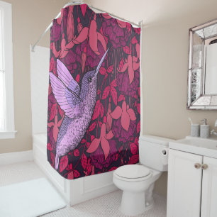 Hummingbird and fuchsia shower curtain