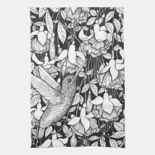 Hummingbird and fuchsia tea towel