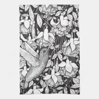 Hummingbird and fuchsia tea towel