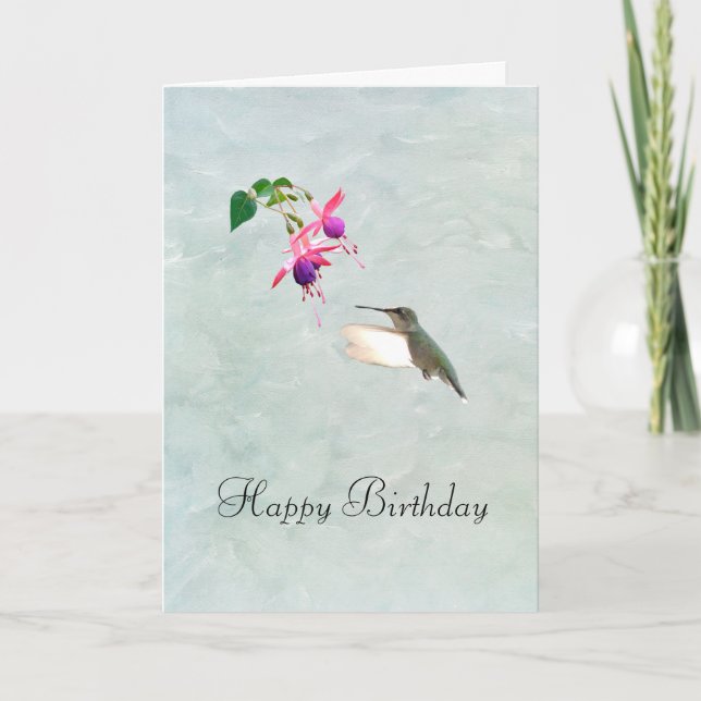 Hummingbird and Fuschia Birthday Card (Front)