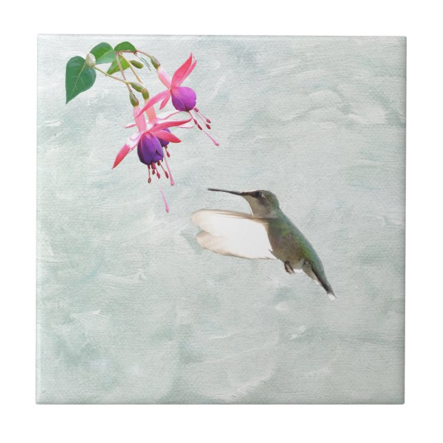 Hummingbird and Fuschia Ceramic Tile (Front)