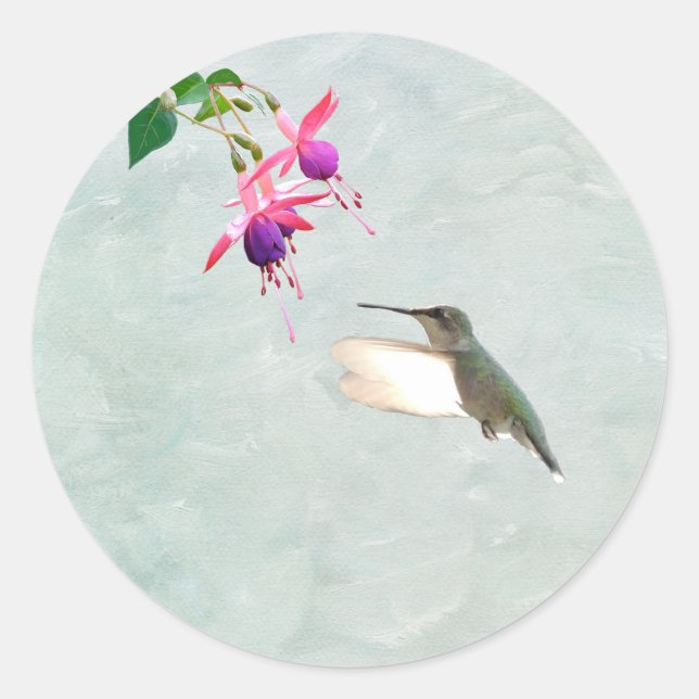 Hummingbird and Fuschia Sticker (Front)