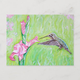 Hummingbird and Gladioli Painting Postcard