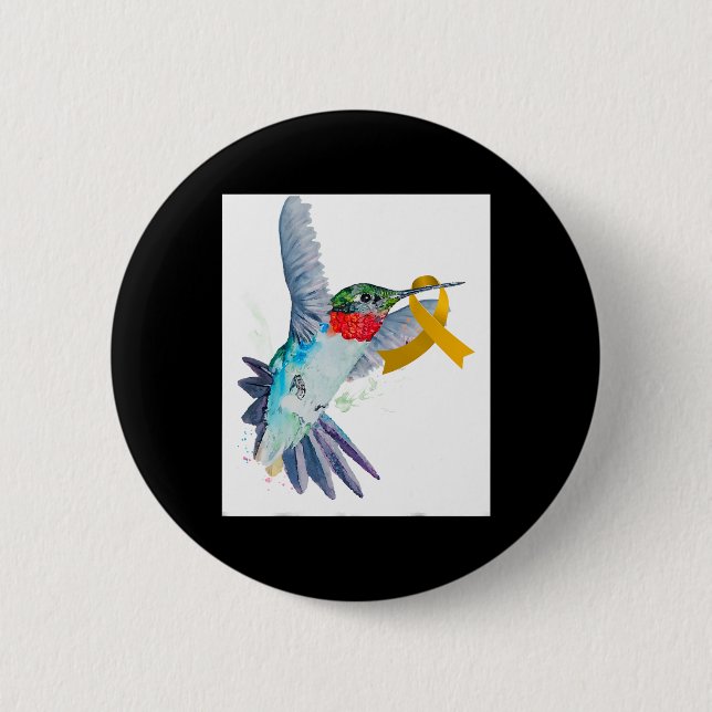 Hummingbird and Gold Ribbon Childhood Cancer Aware 6 Cm Round Badge (Front)