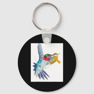 Hummingbird and Gold Ribbon Childhood Cancer Aware Key Ring