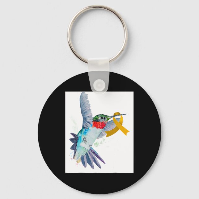 Hummingbird and Gold Ribbon Childhood Cancer Aware Key Ring (Front)