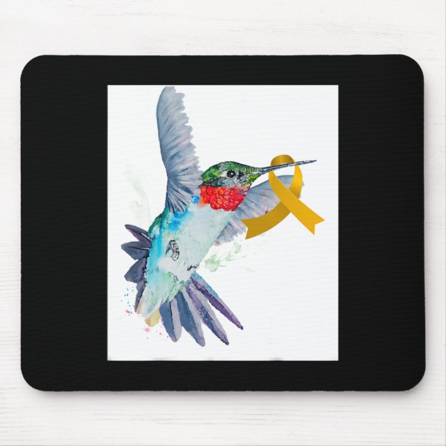 Hummingbird and Gold Ribbon Childhood Cancer Aware Mouse Pad (Front)