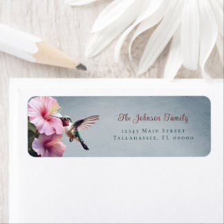 Hummingbird and Hibiscus |  Blue Wedding Address Return Address Label