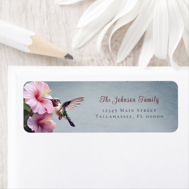 Hummingbird and Hibiscus |  Blue Wedding Address Return Address Label (Insitu)