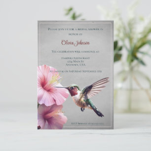 Hummingbird and Hibiscus Bridal Shower Grey Invitation