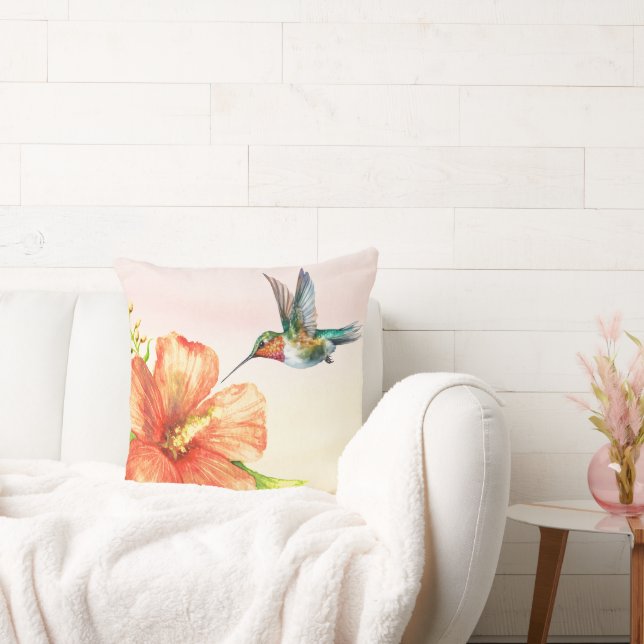 Hummingbird and Hibiscus Flower  Cushion (Couch)