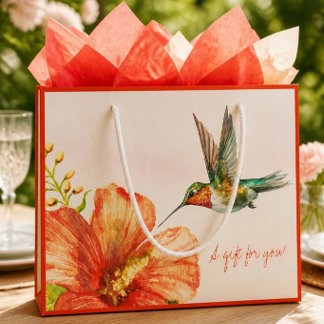 Hummingbird and Hibiscus Flower  Large Gift Bag