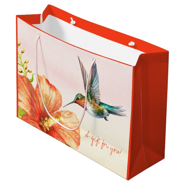 Hummingbird and Hibiscus Flower  Large Gift Bag (Front Angled)