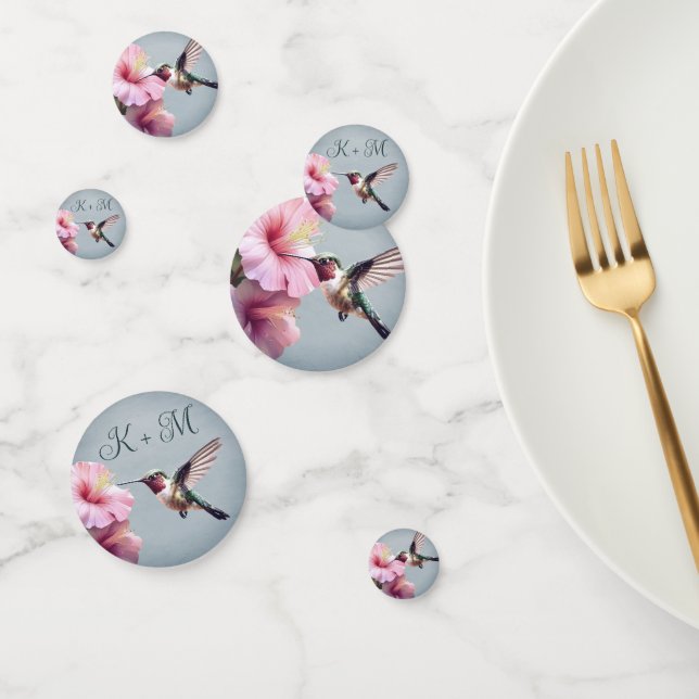 Hummingbird and Hibiscus Monogram Wedding | Blue Confetti (Group)