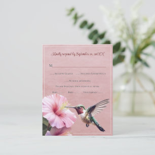 Hummingbird and Hibiscus   Pink Wedding RSVP Card