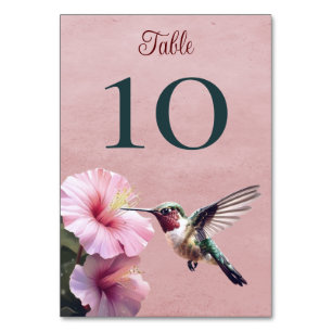 Hummingbird and Hibiscus Pink Wedding Table Number