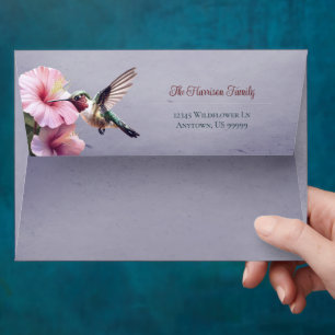 Hummingbird and Hibiscus   Purple Wedding Envelope