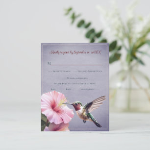 Hummingbird and Hibiscus   Purple Wedding RSVP Card