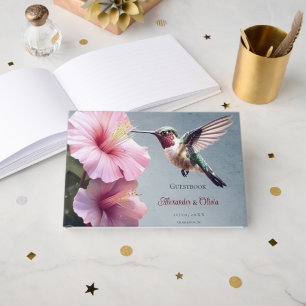 Hummingbird and Hibiscus Wedding Blue Guest Book