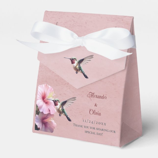 Hummingbird and Hibiscus Wedding | Pink Favour Box (Front Side)