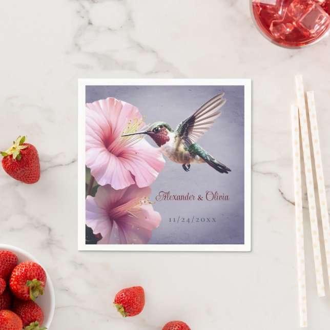 Hummingbird and Hibiscus Wedding | Purple Napkin (Insitu)