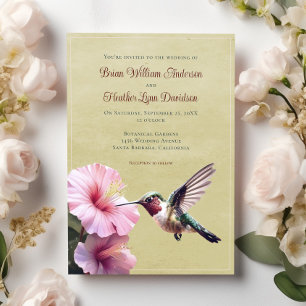 Hummingbird and Hibiscus Wedding   Yellow Invitation