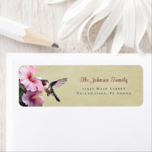Hummingbird and Hibiscus    Yellow Wedding Address Return Address Label