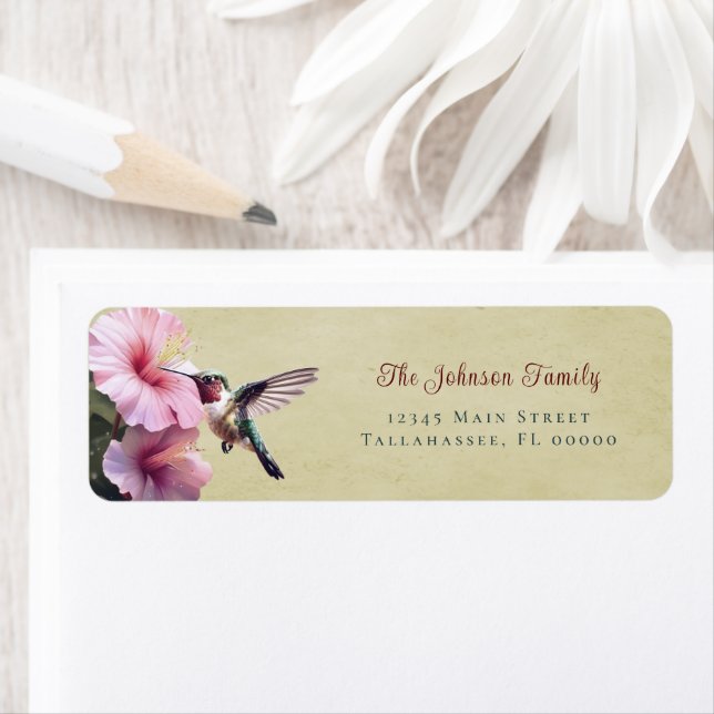Hummingbird and Hibiscus |  Yellow Wedding Address Return Address Label (Insitu)