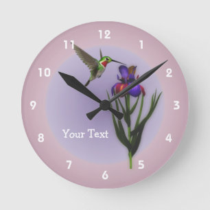 Hummingbird And Iris Flower Animal Round Clock