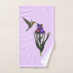 Hummingbird And Iris Flower Bath Towel Set