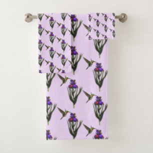 Hummingbird And Iris Flower Pattern Bath Towel Set