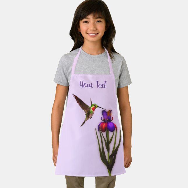 Hummingbird And Iris Flower Personalised Apron (Insitu)