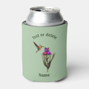 Hummingbird And Iris Flower Personalised  Can Cooler