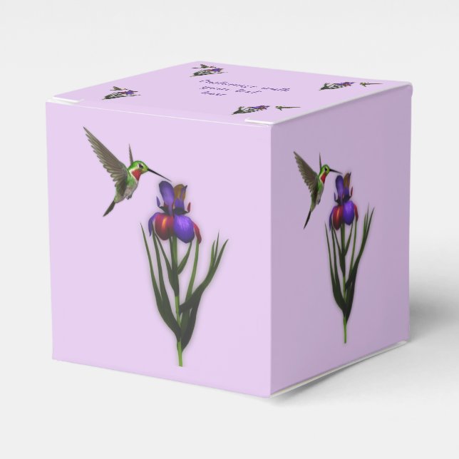 Hummingbird And Iris Flower Personalised Favour Box (Front Side)