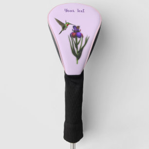 Hummingbird And Iris Flower Personalised Golf Head Cover
