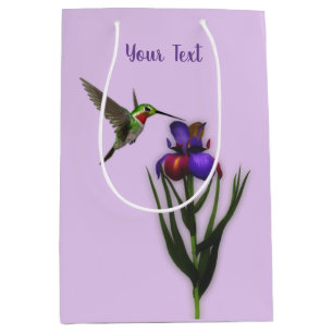 Hummingbird And Iris Flower Personalised  Medium Gift Bag