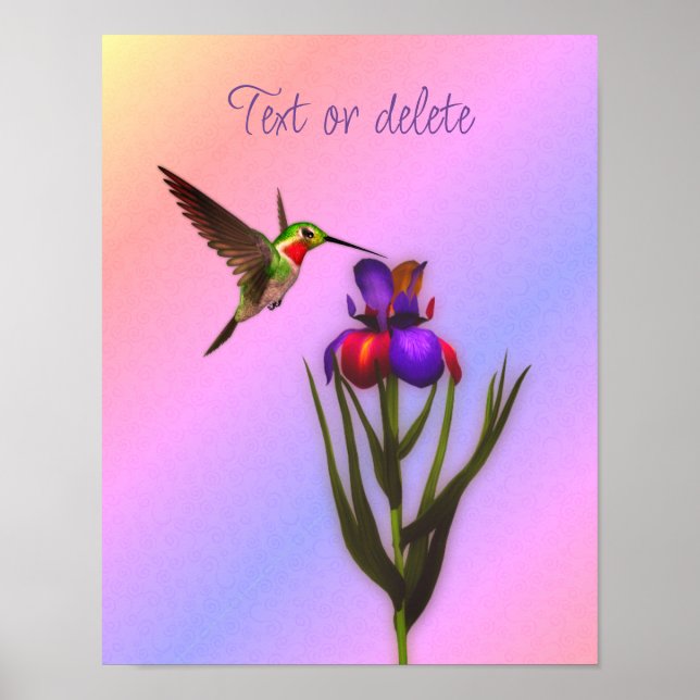 Hummingbird And Iris Flower Personalised  Poster (Front)