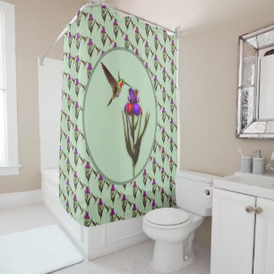 Hummingbird And Iris Flower Shower Curtain
