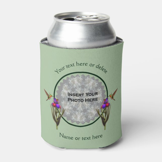 Hummingbird And Iris Personalised Photo  Can Cooler (Can Front)