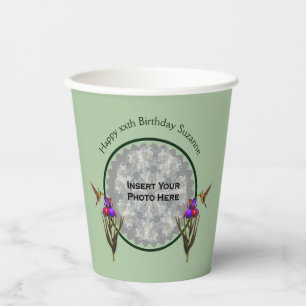 Hummingbird And Iris Personalized Photo Birthday Paper Cups