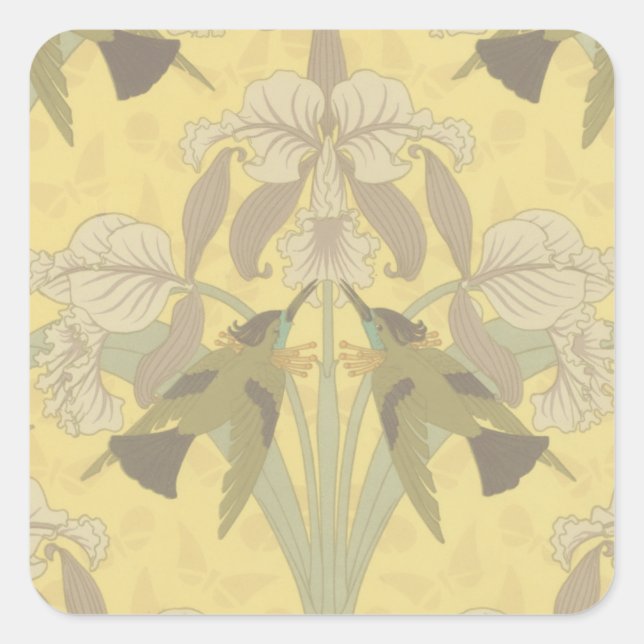 Hummingbird and Iris Square Sticker (Front)