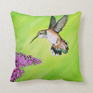 Hummingbird and Lilac Painting Cushion