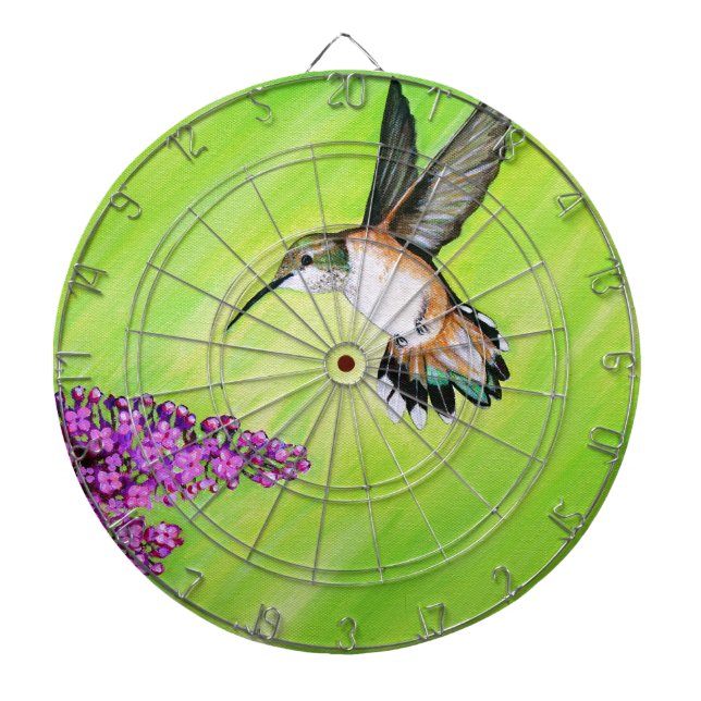 Hummingbird and Lilac Painting Dartboard (Front)