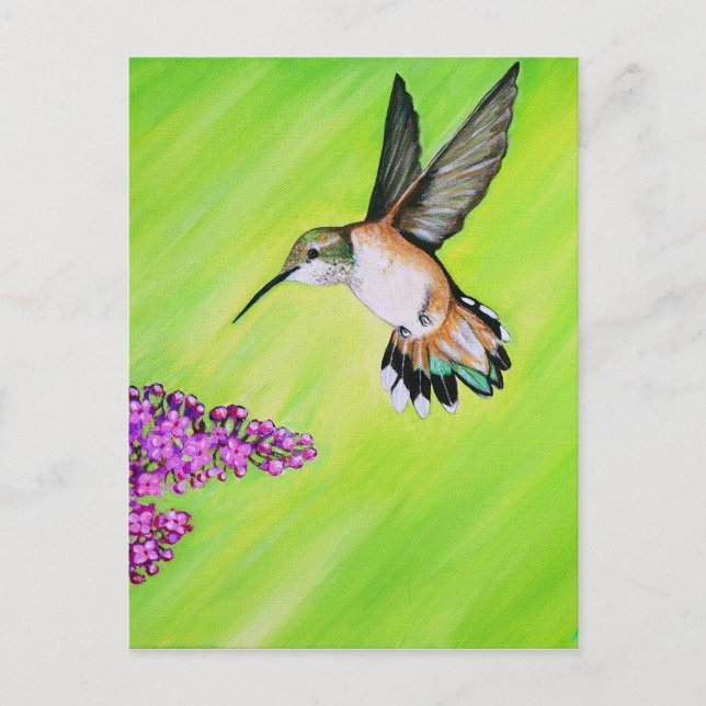 Hummingbird and Lilac Painting Postcard (Front)